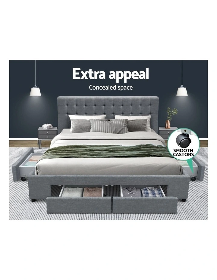 Queen Size Bed Frame Base With Storage Drawer Fabric image 3