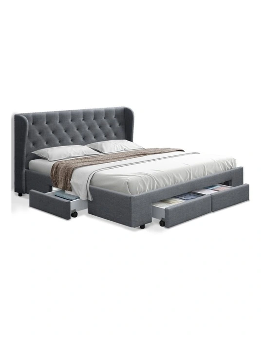 Artiss King Size Bed Frame Base Mattress With Storage Drawer Grey Fabric Mila Myer Artiss King Size Bed Frame Base, Grey King Size Bed Frame