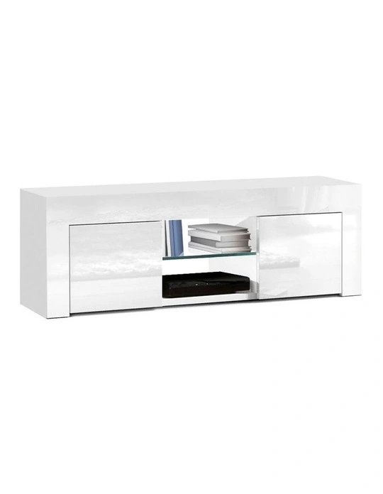Artiss 130cm High Gloss Tv Stand Entertainment Unit Storage Cabinet Tempered Glass Shelf White Myer Artiss 130cm High Gloss Tv Stand, White Glass Media Cabinet