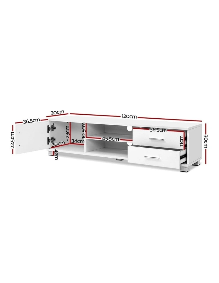 120cm TV Stand Entertainment Unit Storage Cabinet Drawers Shelf White image 2