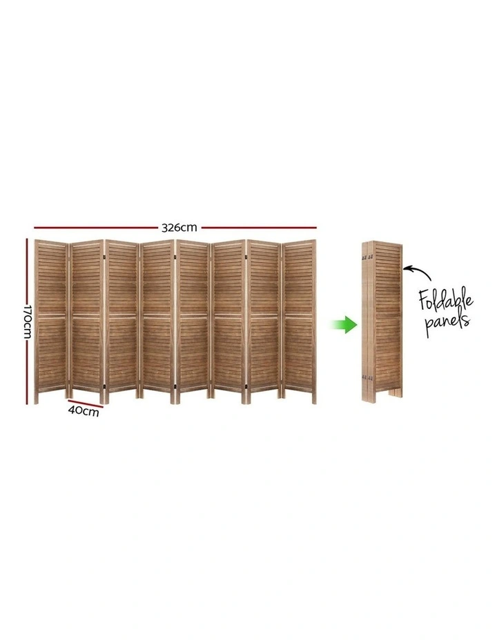 Room Divider Screen Louver Oak 8 Panel 326x170cm image 2