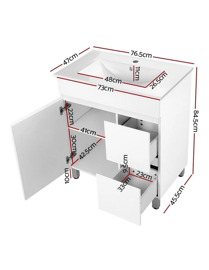 750mm Bathroom Vanity Cabinet Unit Wash Basin Sink Storage Freestanding White image 2