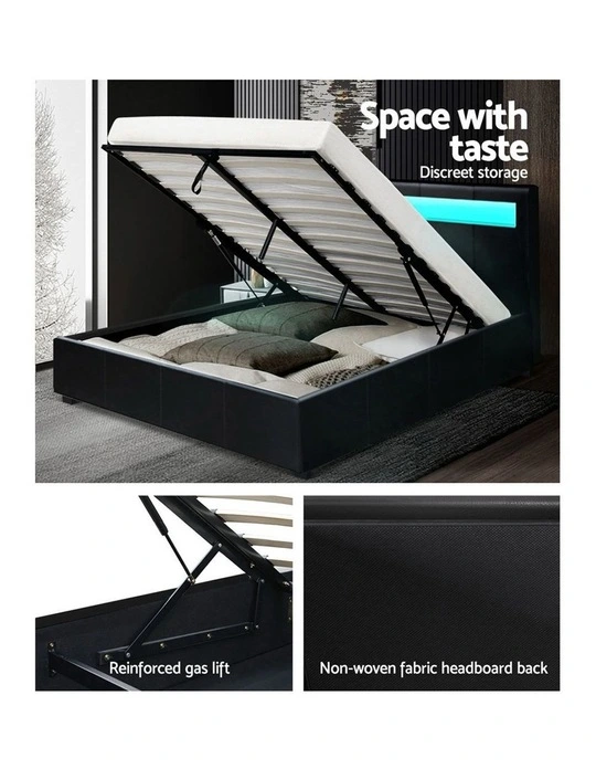 Artiss Led Bed Frame Double Full Size Gas Lift Base With Storage Black Leather Myer Artiss Led Bed Frame Double Full Size, Lift King Bed