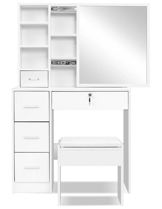 Artiss Dressing Table Stool Mirror Jewellery Cabinet Makeup Storage Drawer White Myer Artiss Dressing Table Stool Mirror, Jewellery Cabinet Mirror White