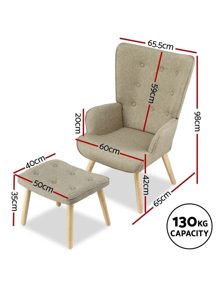 Armchair And Ottoman in Beige image 3