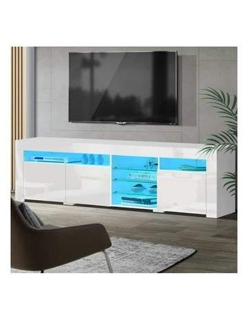 TV Cabinet Entertainment Unit Stand RGB LED Gloss 3 Doors 180cm in White