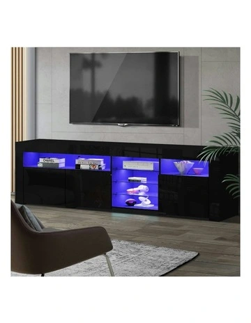 TV Cabinet Entertainment Unit Stand RGB LED Gloss 3 Doors 180cm in Black