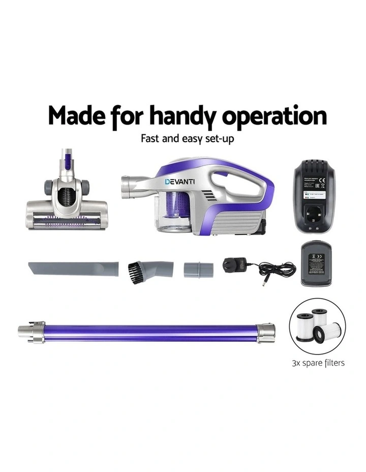 Devanti Handheld Vacuum Cleaner Cordless HEPA Filter 150W Purple image 7