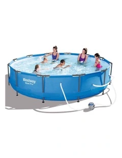 Bestway Swimming Pool 366x76cm Steel Frame Round Above Ground Pools w/ Filter Pump 6473L in Blue