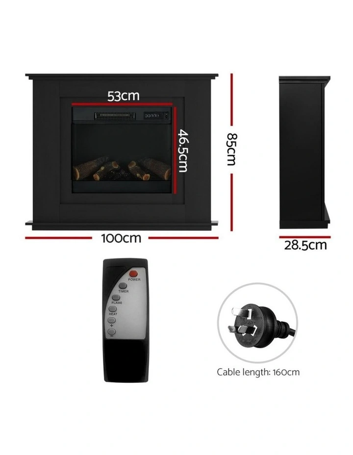 Electric Fireplace Fire Heater 2000W Black image 2