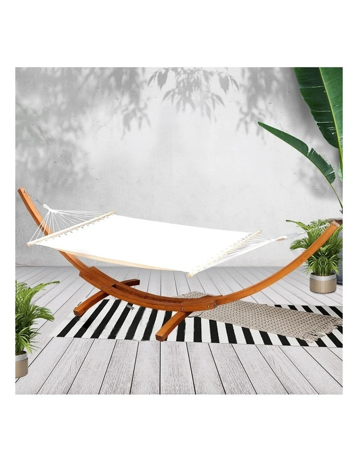 Double Tassel Wooden Stand Hammock in Cream image 3
