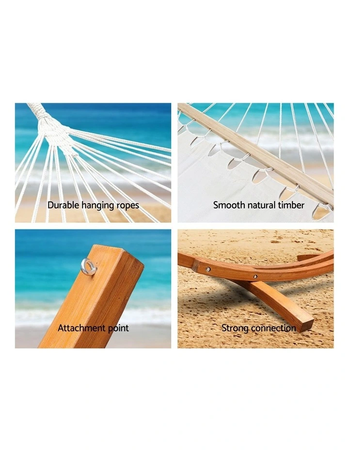 Double Tassel Wooden Stand Hammock in Cream image 7