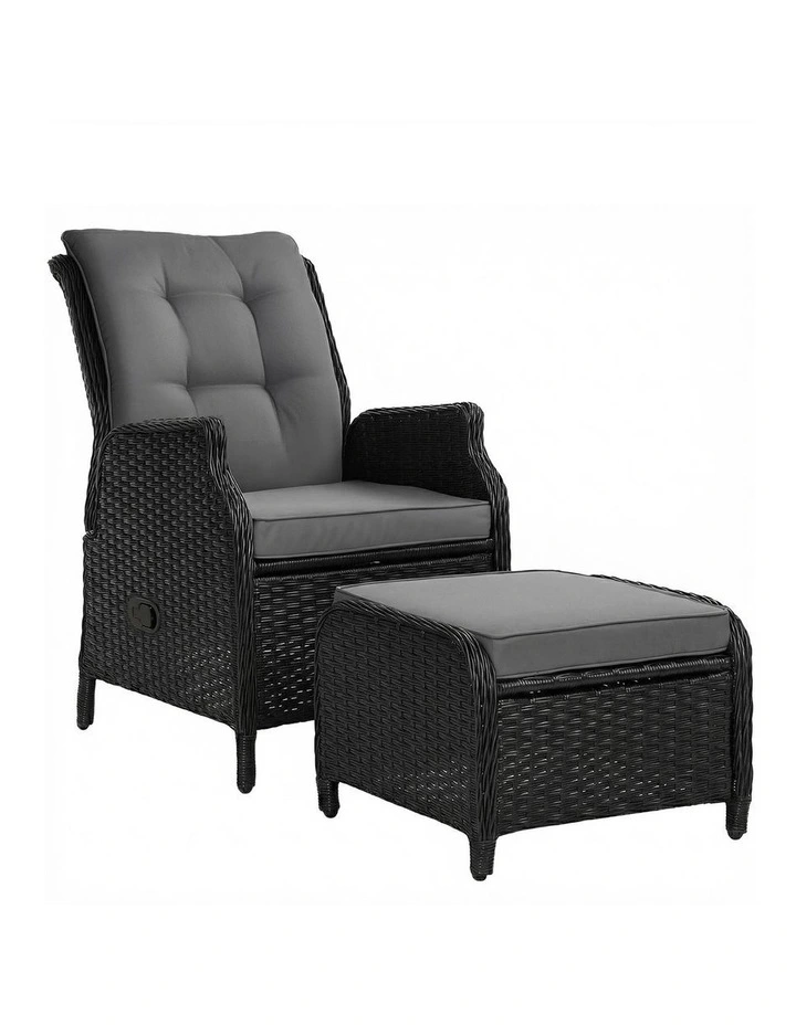 Wicker Outdoor Garden Chair Recliner Set in Black image 1