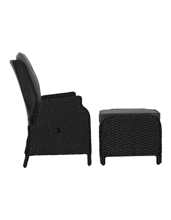 Wicker Outdoor Garden Chair Recliner Set in Black image 2