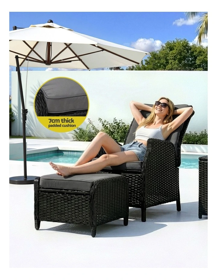 Wicker Outdoor Garden Chair Recliner Set in Black image 5