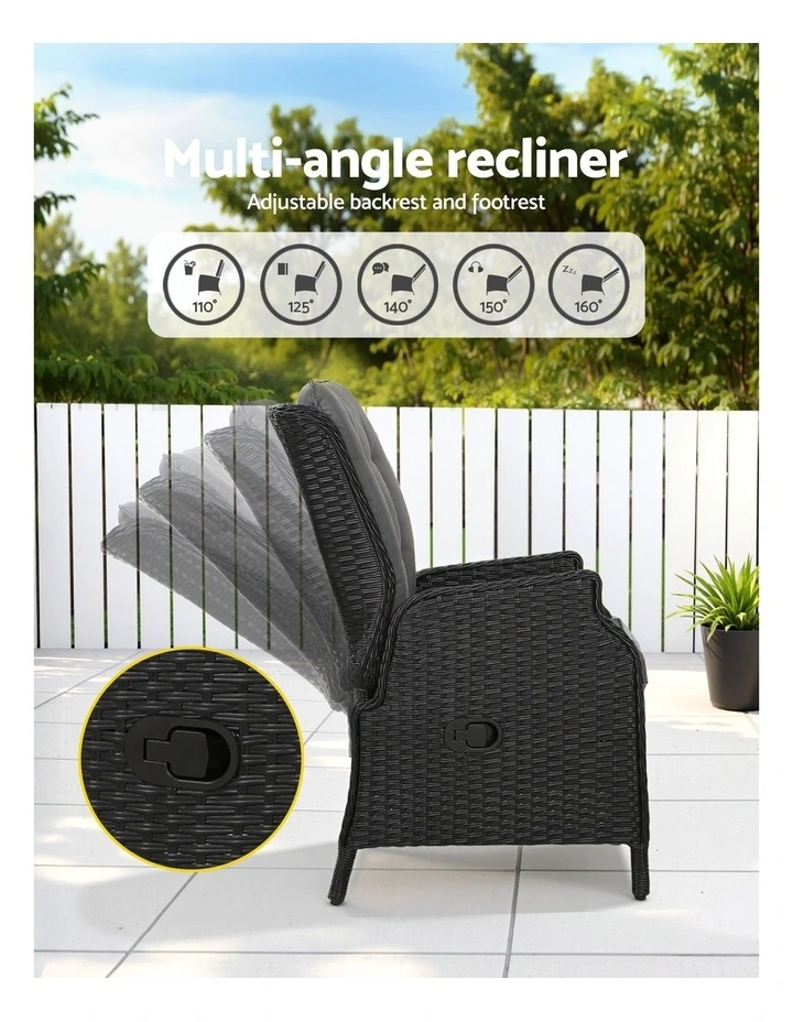 Wicker Outdoor Garden Chair Recliner Set in Black image 6