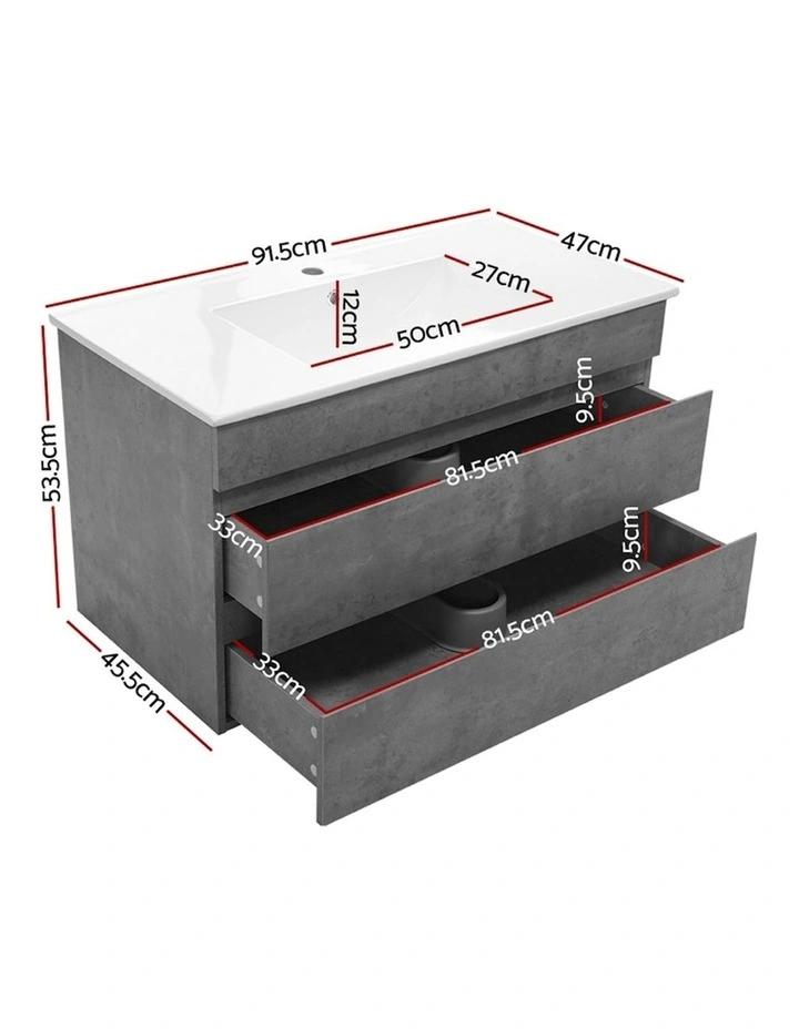 Bathroom Vanity Cabinet Unit Sink 900mm in Grey image 2