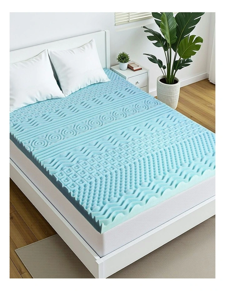 Queen 11-zone Memory Foam Mattress Topper 8cm in Blue image 1