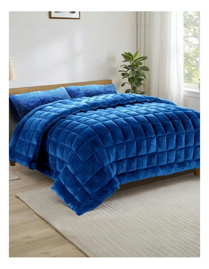 Bedding Faux Mink Quilt Blue Super King image 1