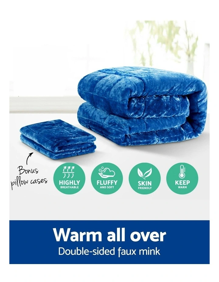Bedding Faux Mink Quilt Blue Super King image 4