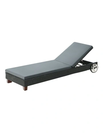 Outdoor Sun Lounge Wicker Lounger Furniture Day Bed Wheels Patio in Black