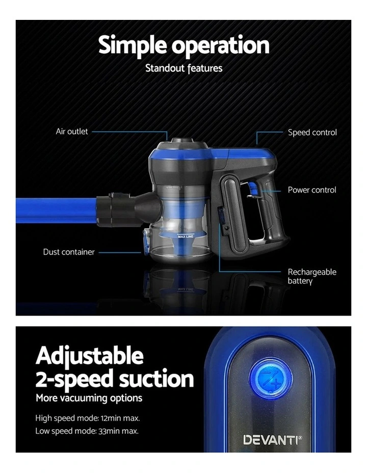 Devanti Handheld Vacuum Cleaner Brushless 250W Blue image 3