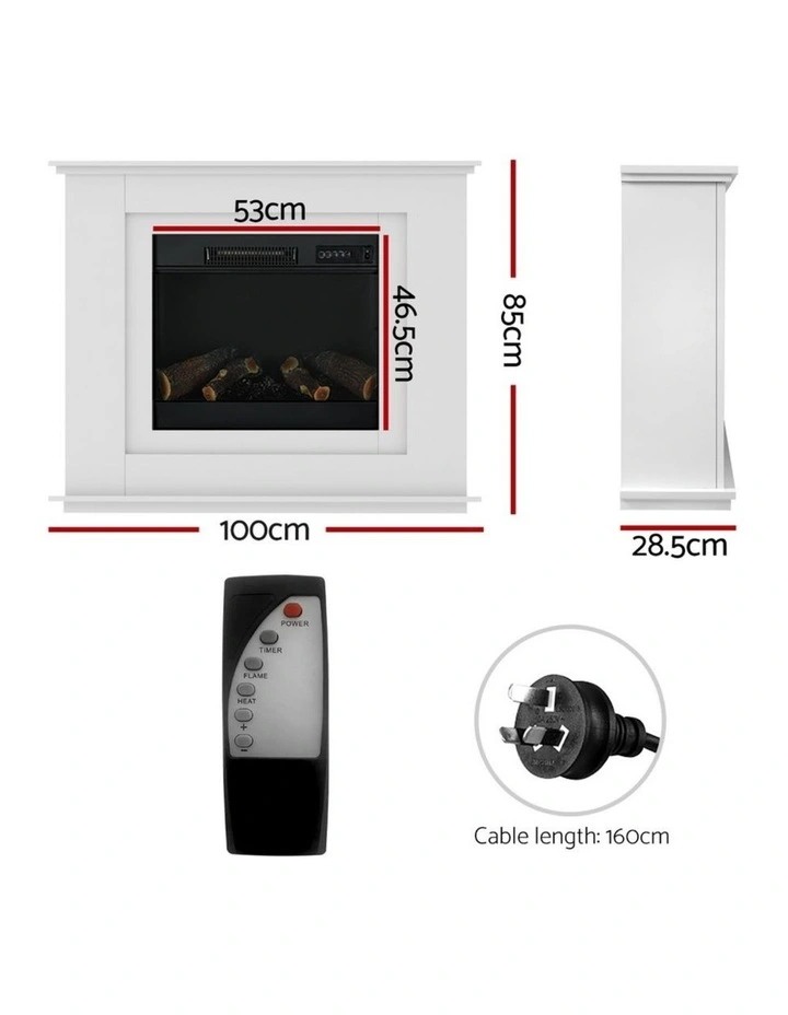 Electric Fireplace Fire Heater 2000W in White image 2