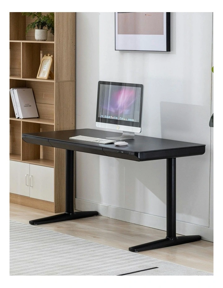 Luna 1.4m Duo Motor Sit And Stand Desk With Drawer in Black image 2