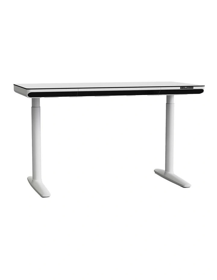 Luna 1.4m Duo Motor Sit and Stand Desk With Drawer In White image 1