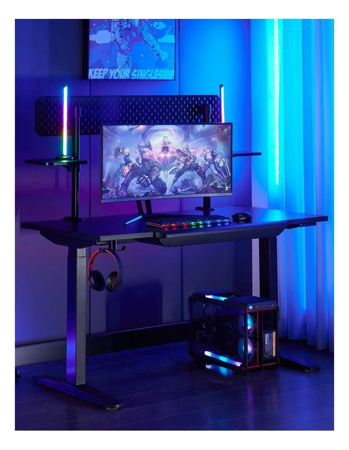Unity 1.4m RGB Light Adjustable Pegboard Hutch And Drawer in Black image 2