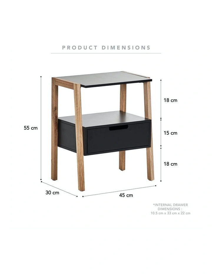 Solid Oak Legno Bedside Table in Black image 6