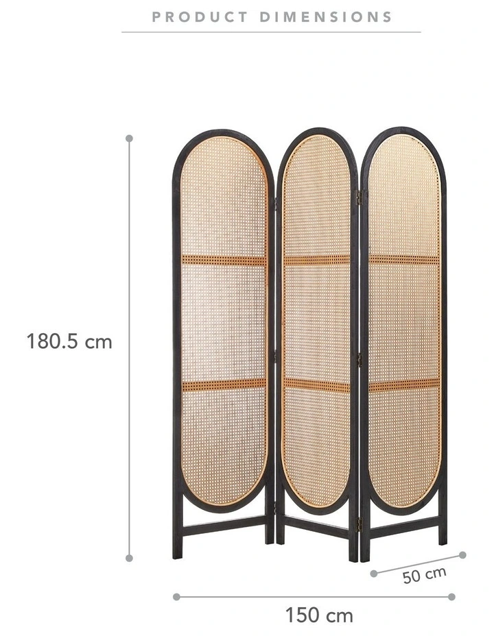 Kojo 3 Panel Room Screen in Black image 3