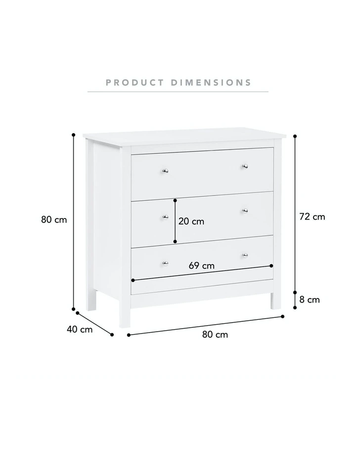 Gemini Chest of 3 Drawers 80cm in White image 7