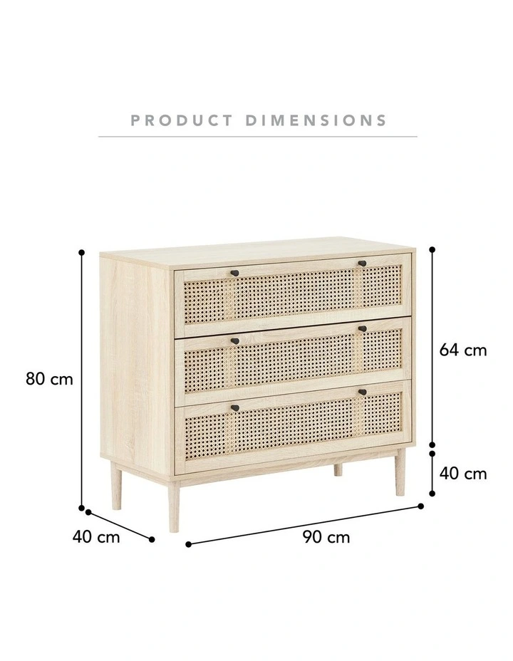 Oahu Rattan Chest of 3 Drawers 90cm in Natural image 3