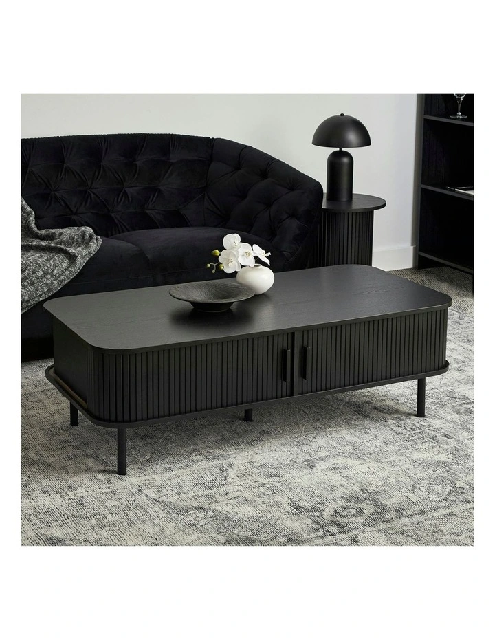 Haven Sliding Door Coffee Table 120cm in Black image 2
