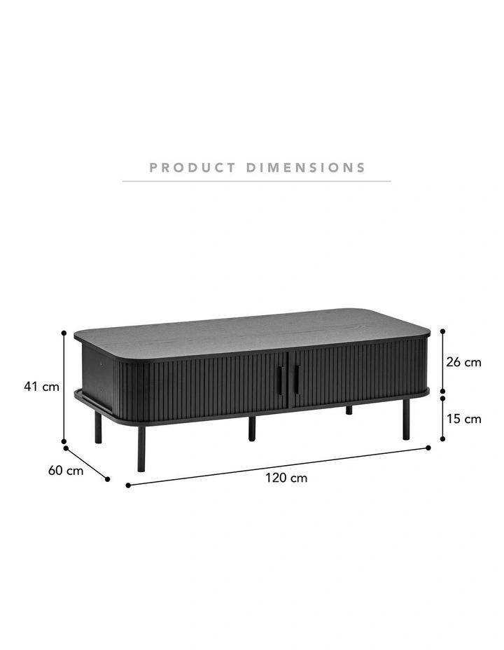 Haven Sliding Door Coffee Table 120cm in Black image 3