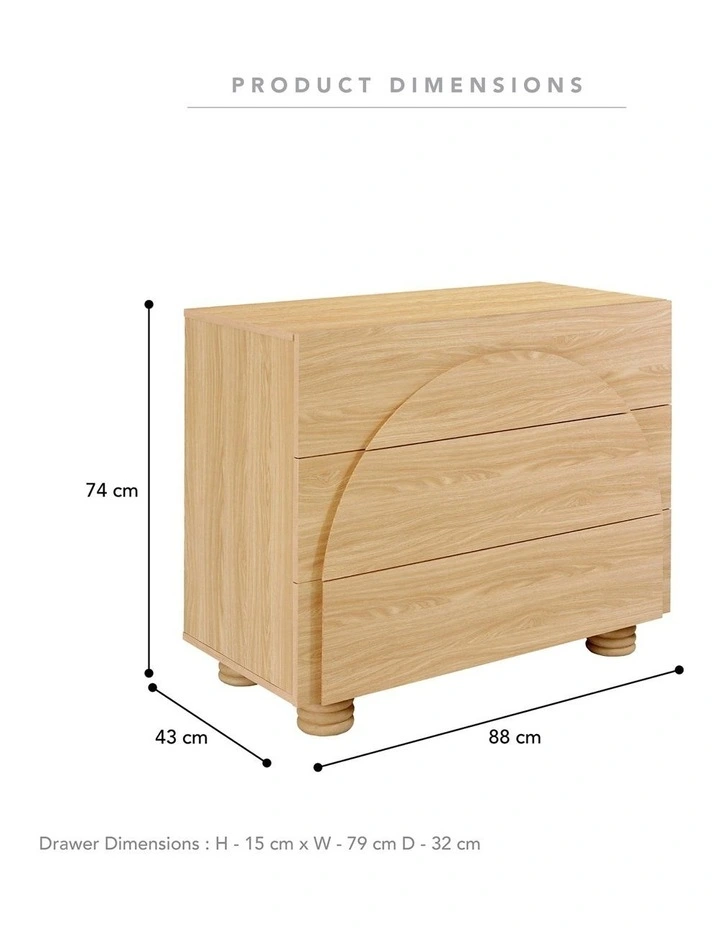 Kaari Chest of 3 Drawers 88cm in Natural image 4