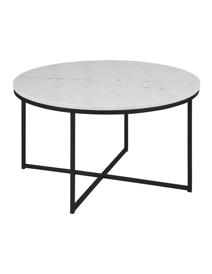 Cooper & Co Living Alisma Round 80cm White Marble Coffee Table Black