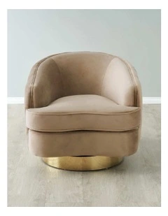 Kelly Velvet Swivel Chair Golden Leg in Beige