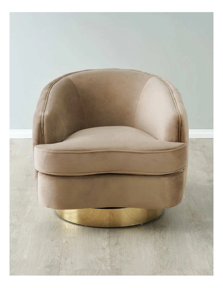 Kelly Velvet Swivel Chair Golden Leg in Beige image 1
