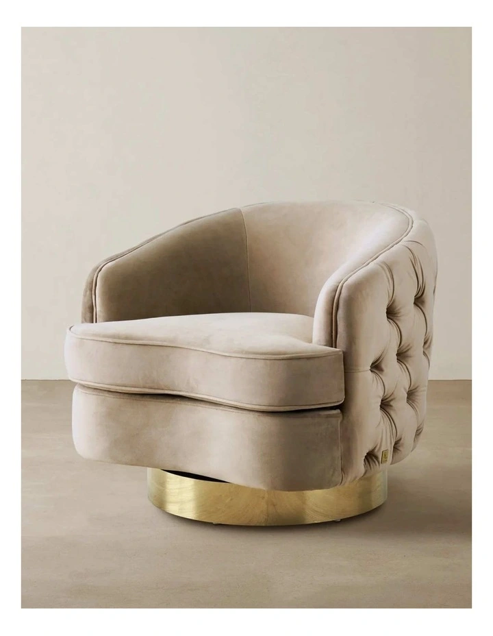 Kelly Velvet Swivel Chair Golden Leg in Beige image 2