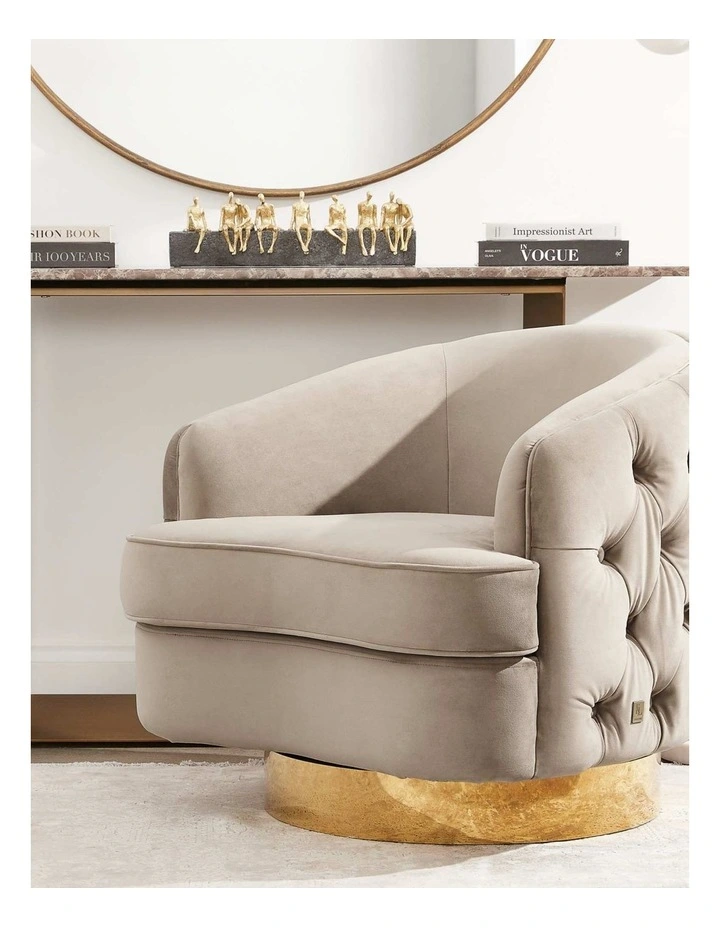 Kelly Velvet Swivel Chair Golden Leg in Beige image 3
