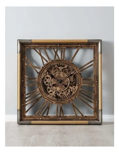 Gustav Antique Brass Finish Wall Clock in Gold