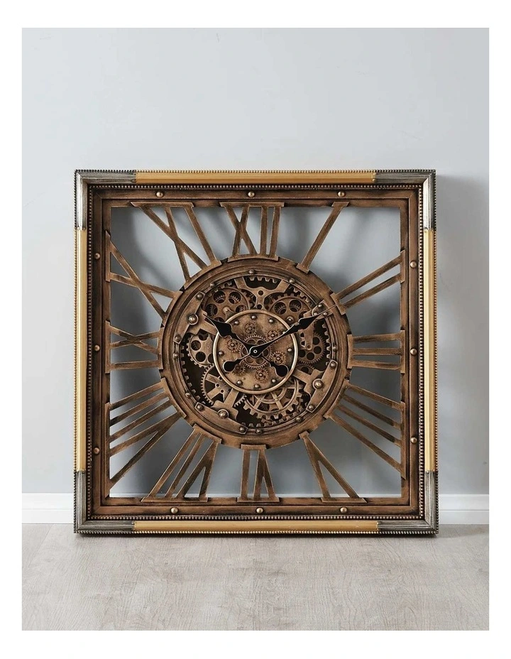 Gustav Antique Brass Finish Wall Clock in Gold image 1
