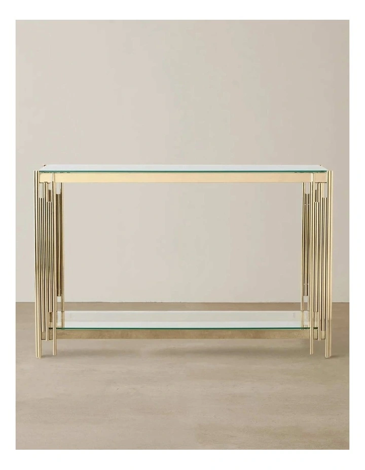 Lindsay Polished Stainless Steel Console Table in Gold image 1