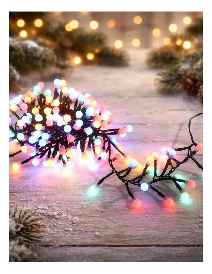 300 LED Connectable Cluster String Light with Cherry Balls in Dark Green Cable Multicolour image 1