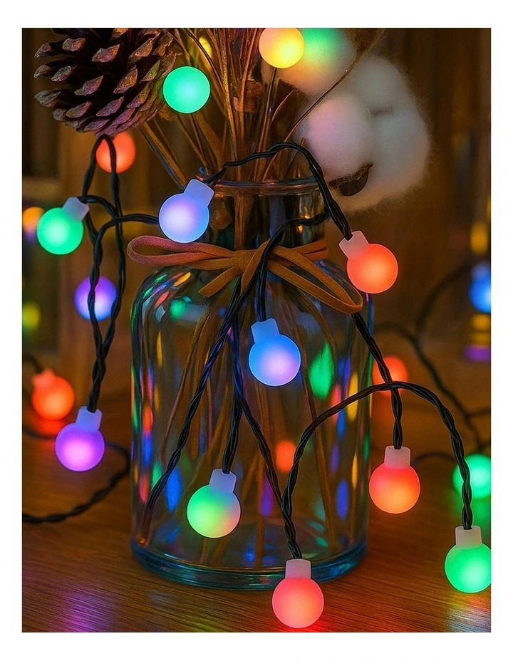 300 LED Connectable Cluster String Light with Cherry Balls in Dark Green Cable Multicolour image 3