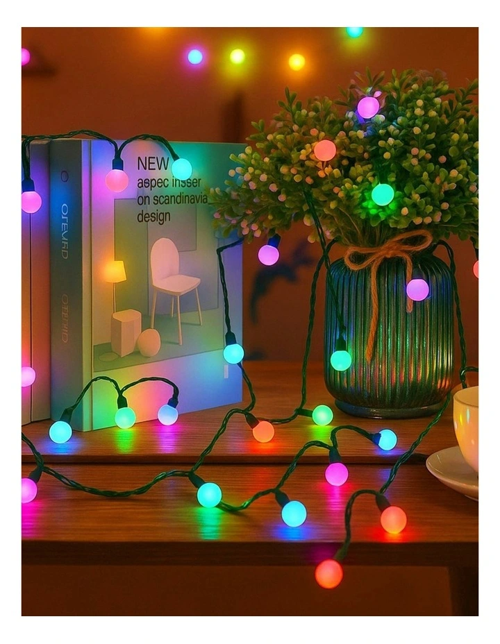 300 LED Connectable Cluster String Light with Cherry Balls in Dark Green Cable Multicolour image 4