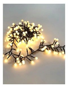 300 LED Connectable Cluster String Light with Cherry Balls in Dark Green Cable Warm White