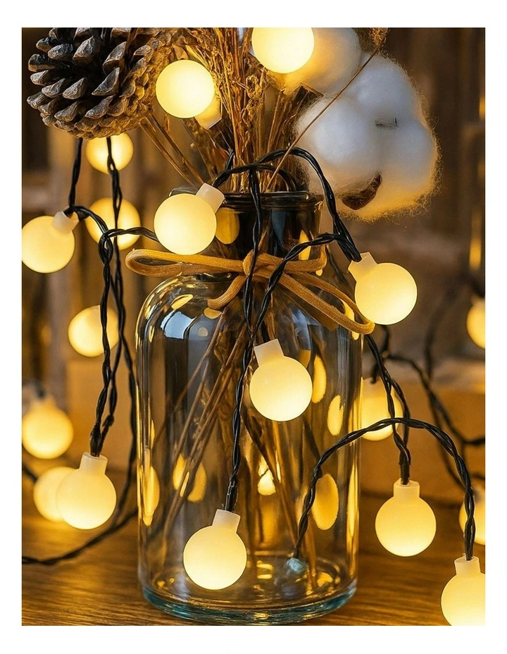 300 LED Connectable Cluster String Light with Cherry Balls in Dark Green Cable Warm White image 2